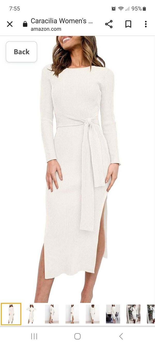 New Medium Caracilia Ribbed Crew Neck Long Sleeve Belted Knit Sweater Dress
